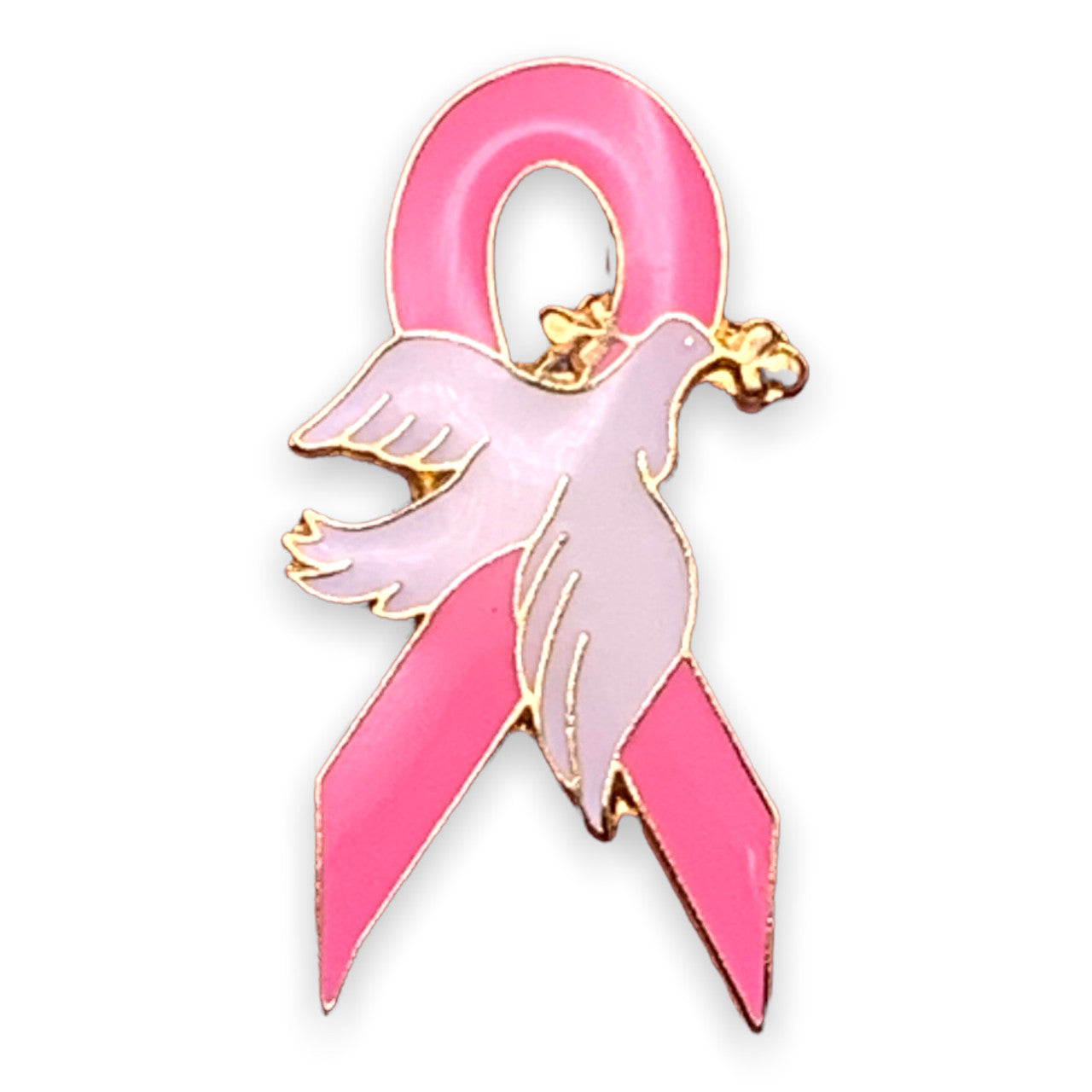 Pink Ribbon Dove Pin