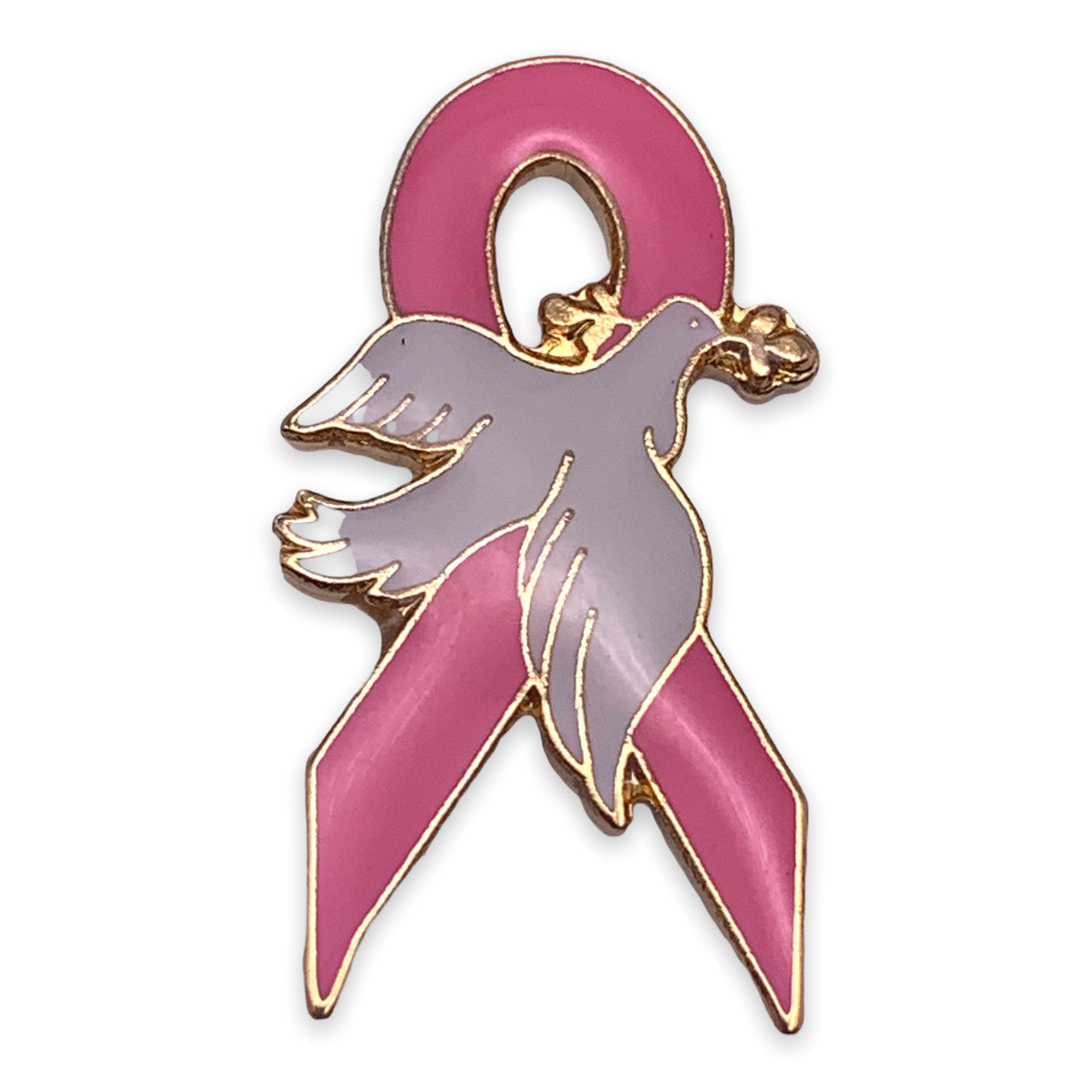 Pink Ribbon Dove Pin