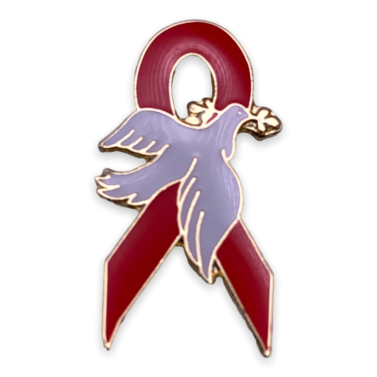 Red Ribbon Dove Pin