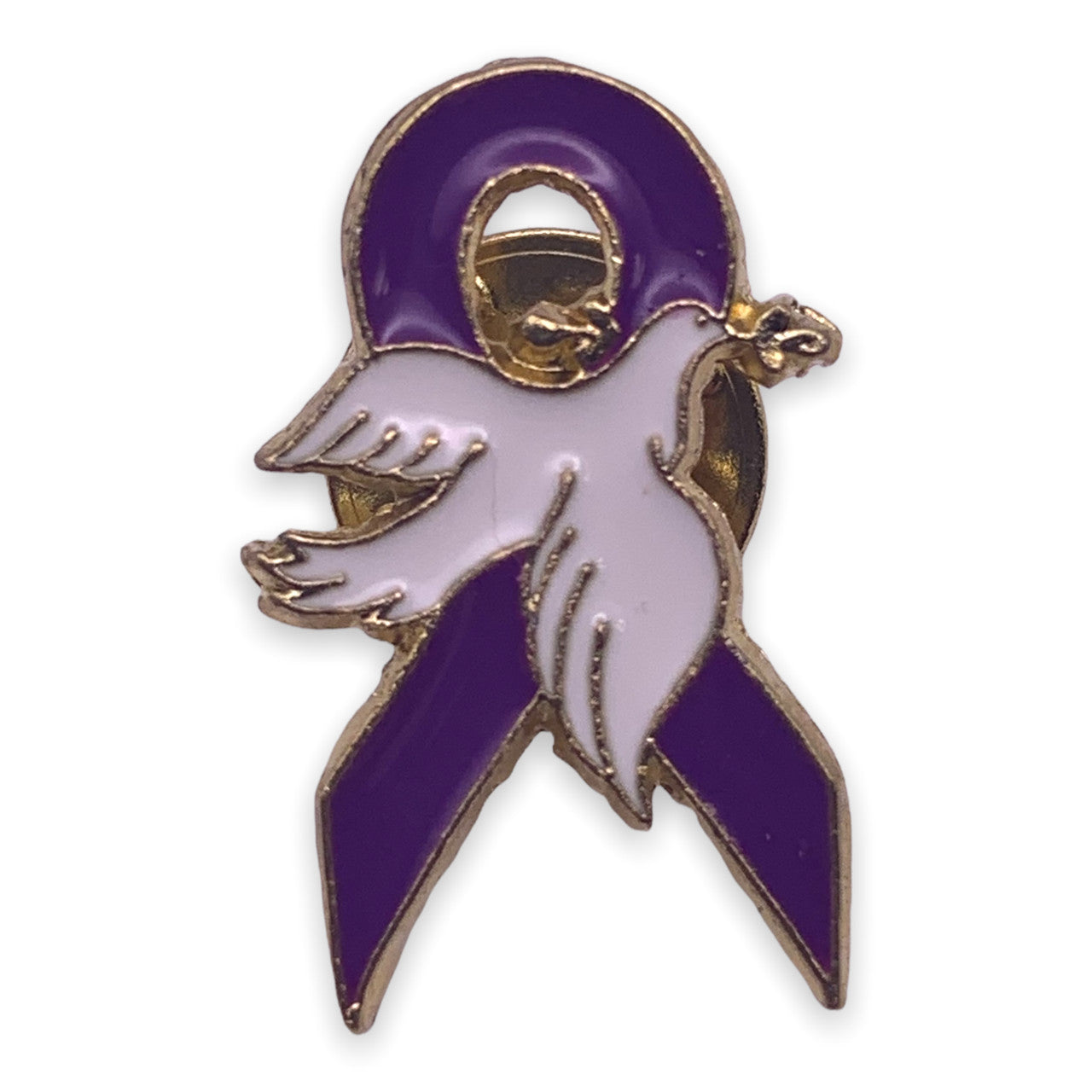Purple Ribbon Dove Pin