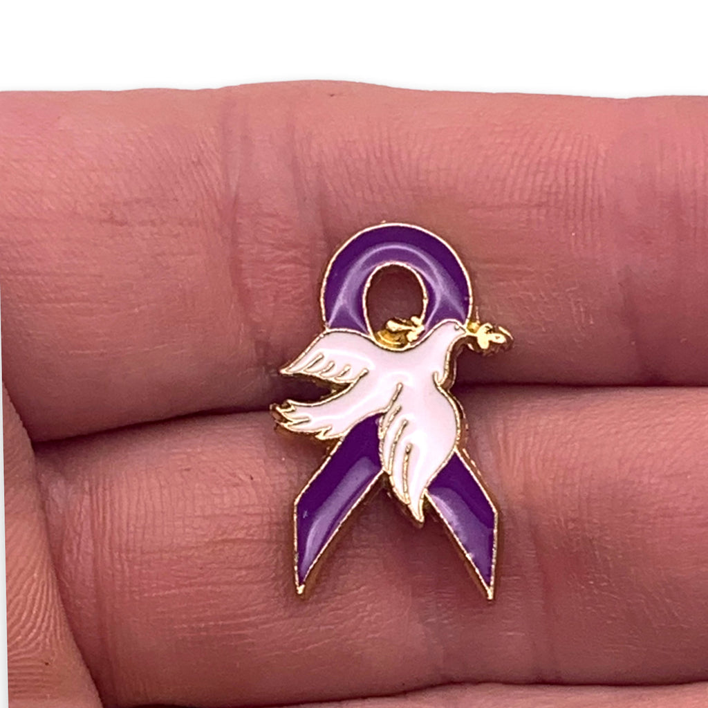 Purple Ribbon Dove Pin