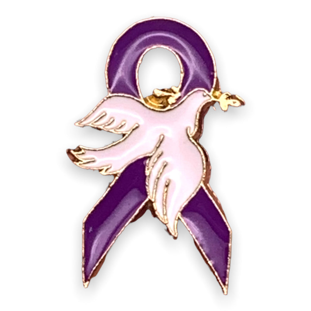 Purple Ribbon Dove Pin