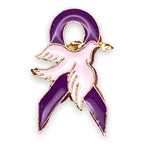 Purple Ribbon Dove Pin