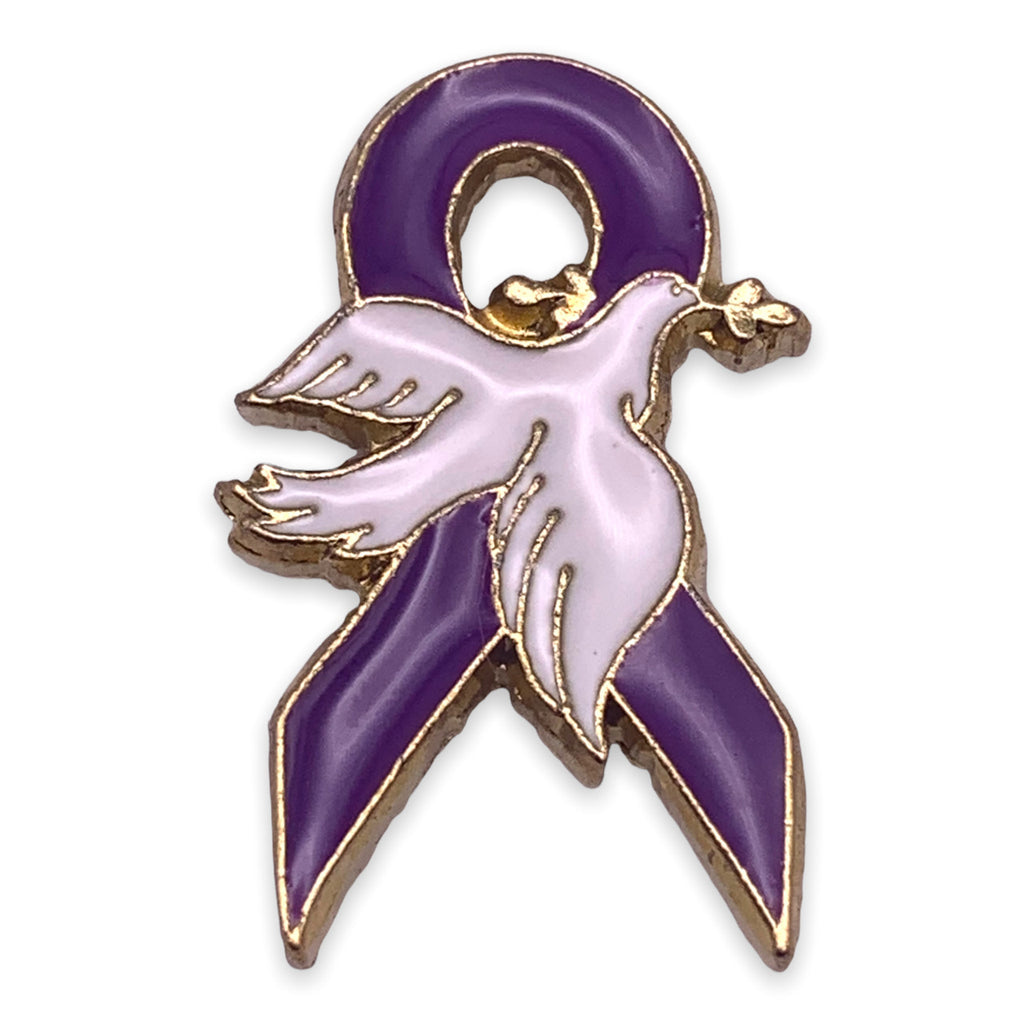 Purple Ribbon Dove Pin