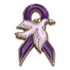 Purple Ribbon Dove Pin