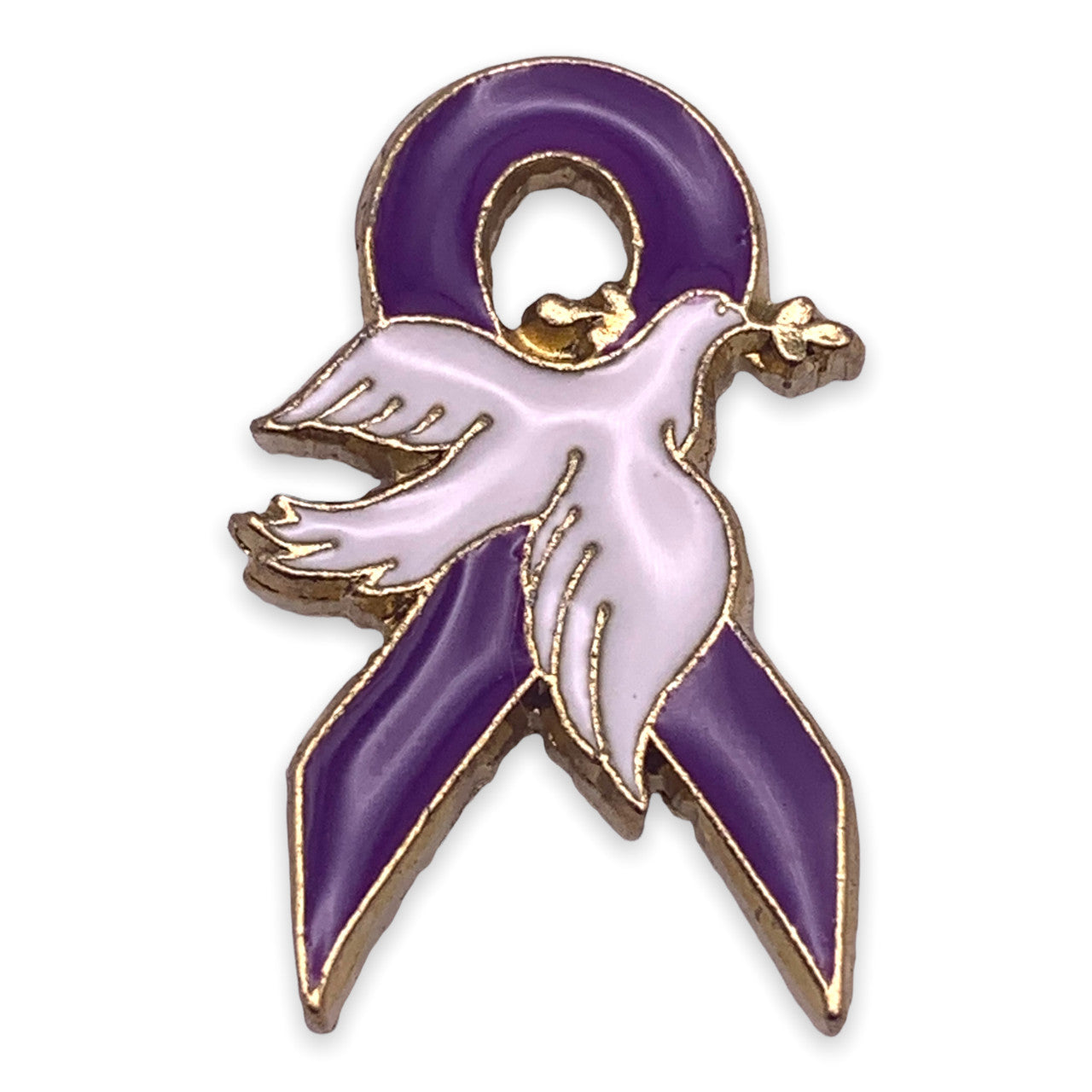 Purple Ribbon Dove Pin