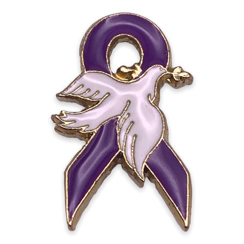 Purple Ribbon Dove Pin