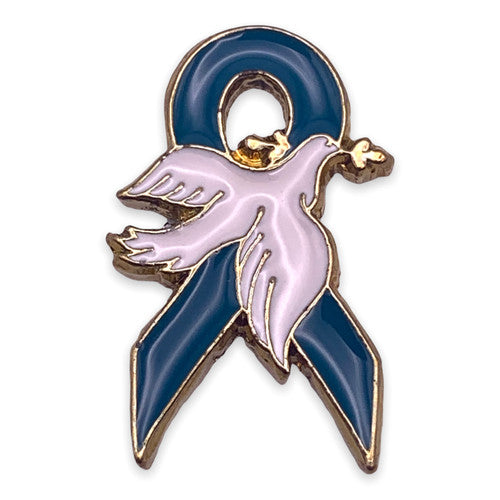 Teal Ribbon Dove Pin