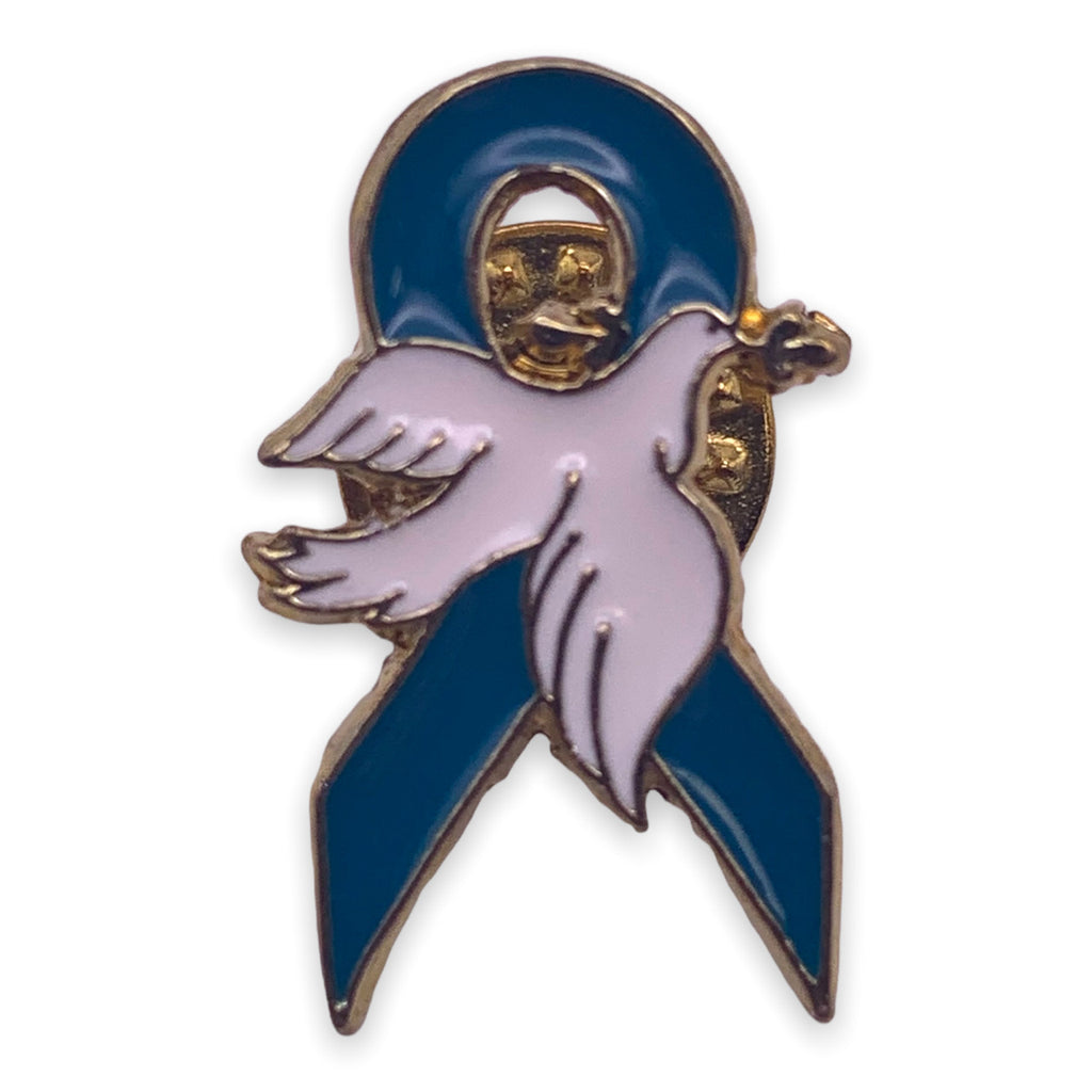 Teal Ribbon Dove Pin