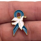 Teal Ribbon Dove Pin