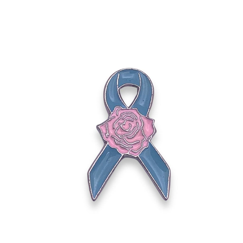 Blue Ribbon Pink Rose Lapel Pin