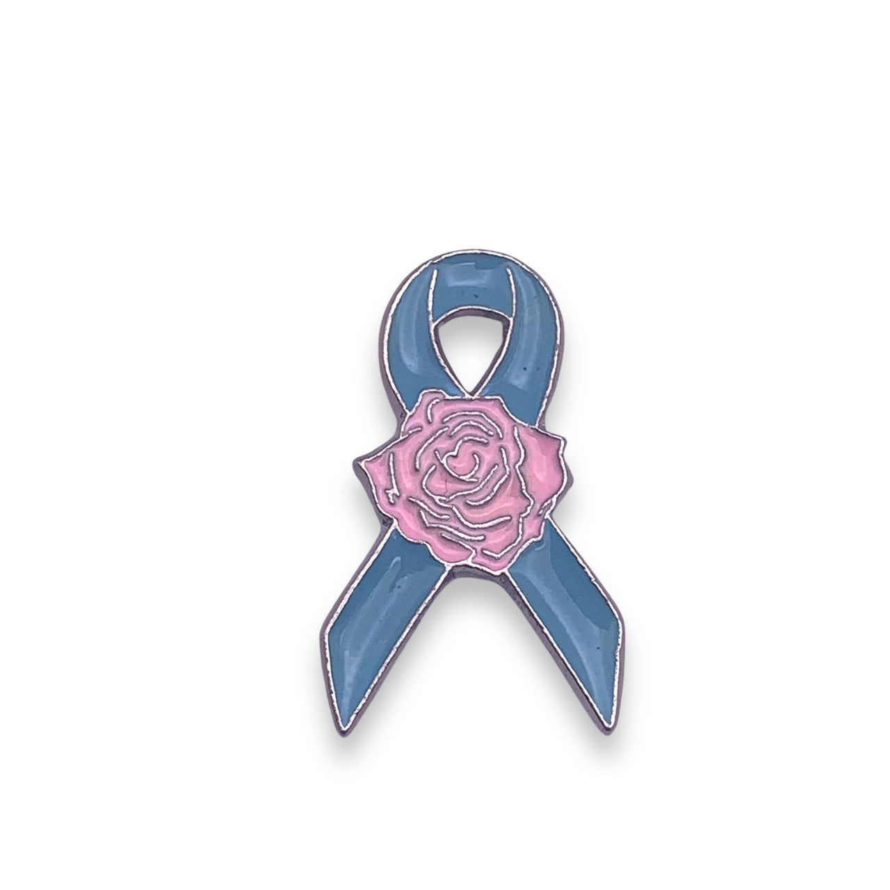 Blue Ribbon Pink Rose Lapel Pin