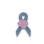 Blue Ribbon Pink Rose Lapel Pin