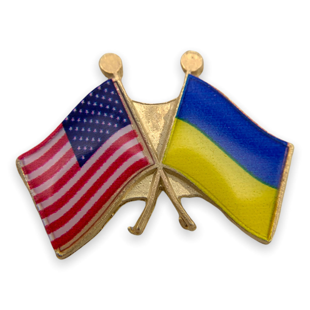 US / UKRAINE Crossed Flags Lapel Pin