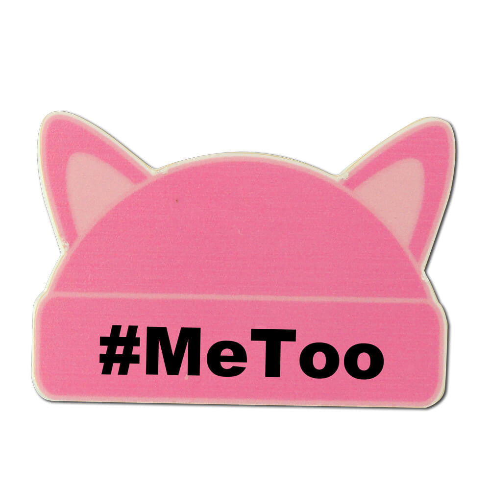 Large Pink Cat Ear Hat Shaped Lapel Pin with #MeToo - MagnetBack