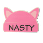 Large Pink Cat Ear Hat Shaped Lapel Pin with Nasty - MagnetBack