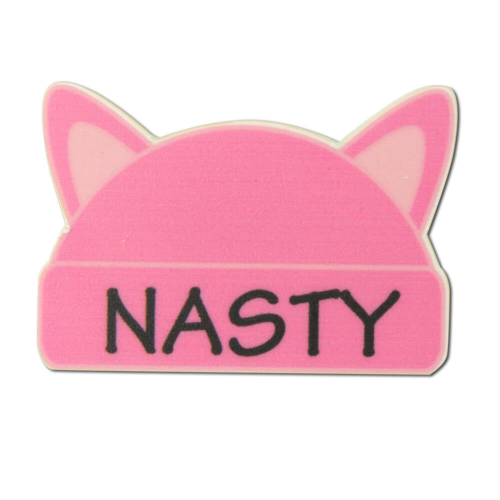 Large Pink Cat Ear Hat Shaped Lapel Pin with Nasty - MagnetBack