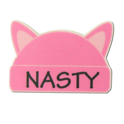 Large Pink Cat Ear Hat Shaped Lapel Pin with Nasty - MagnetBack