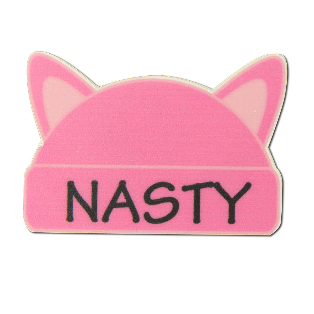 Large Pink Cat Ear Hat Shaped Lapel Pin with Nasty - Clutch Back