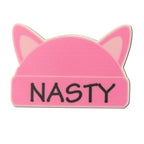 Large Pink Cat Ear Hat Shaped Lapel Pin with Nasty - Clutch Back