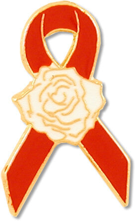 Red Ribbon Rose Pin