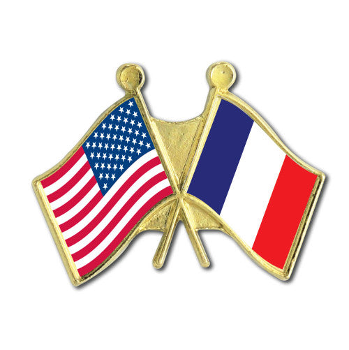 US France Crossed Flags Pin